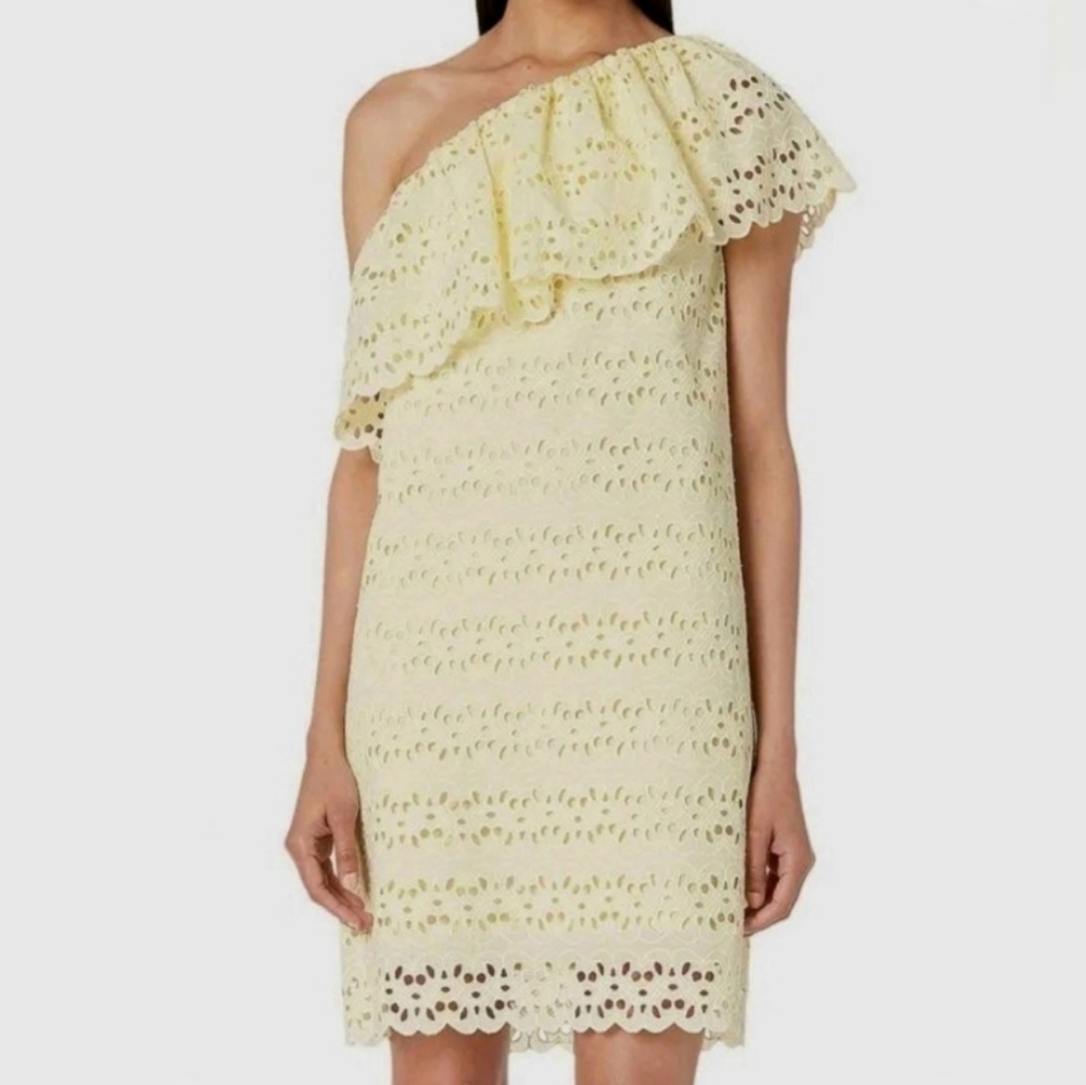 NWT Escada Sport Yellow Eyelet One Shoulder Dress Size 38 US 8
